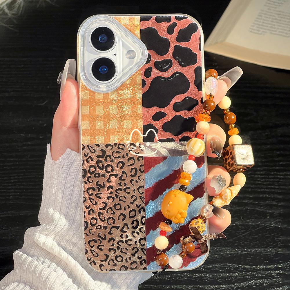 Браслет Цепочка Шнурок Чехол для телефона для iPhone 16 Pro Max Funda iPhone 11 13 15 14 12 Жесткий Пластик Ударопрочный Леопардовый Чехол Коке