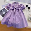 Girls Summer Princess Dress With Puff Sleeves And Collar Cute Bow Tie Elegant Party Dress For Kids