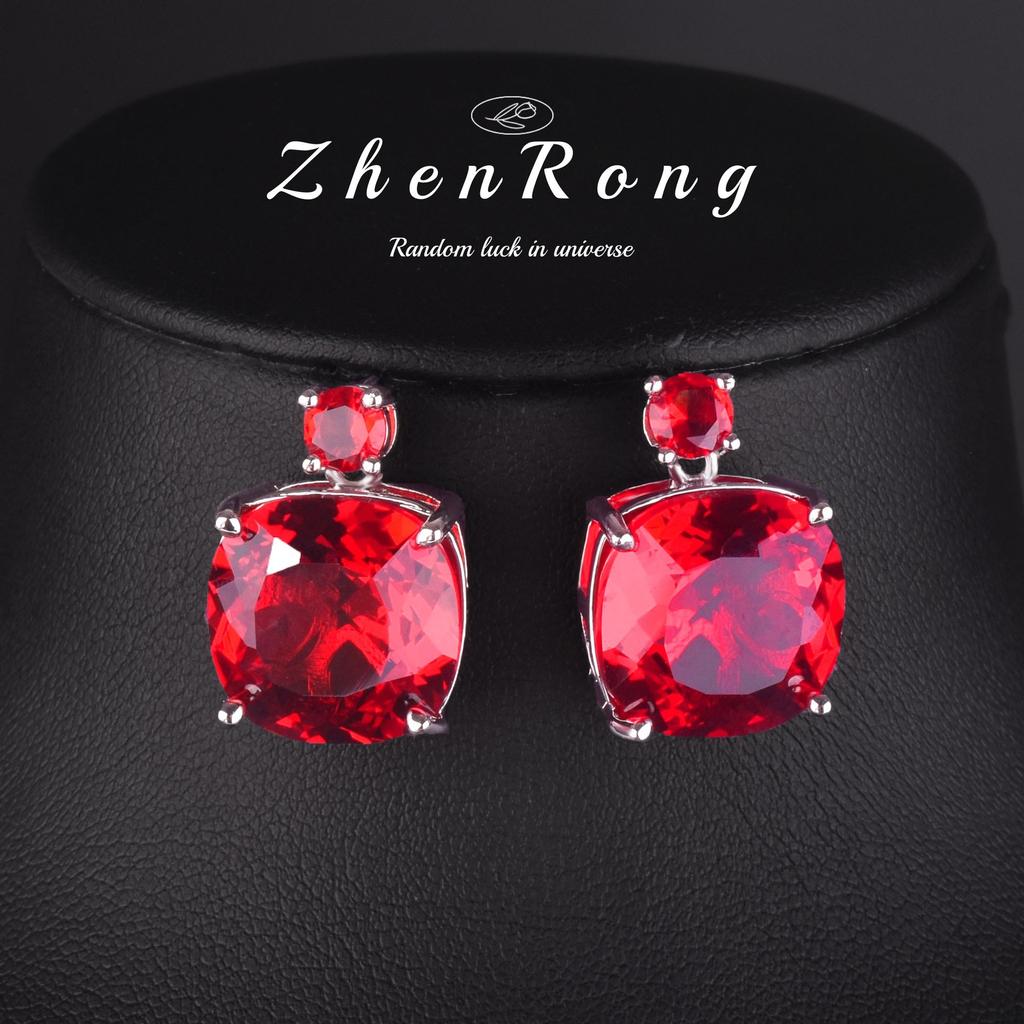 Luxury Full Diamond Pigeon Blood Ruby Chain Dress Dress Dinner Earrings Bridal Wedding Jewelry Ring Treasure Girl