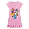 Kids Girls Anime Cartoon K-POP Rumi Zoey Mira Print Pleat Short Sleeve Casual Round Neck Dress