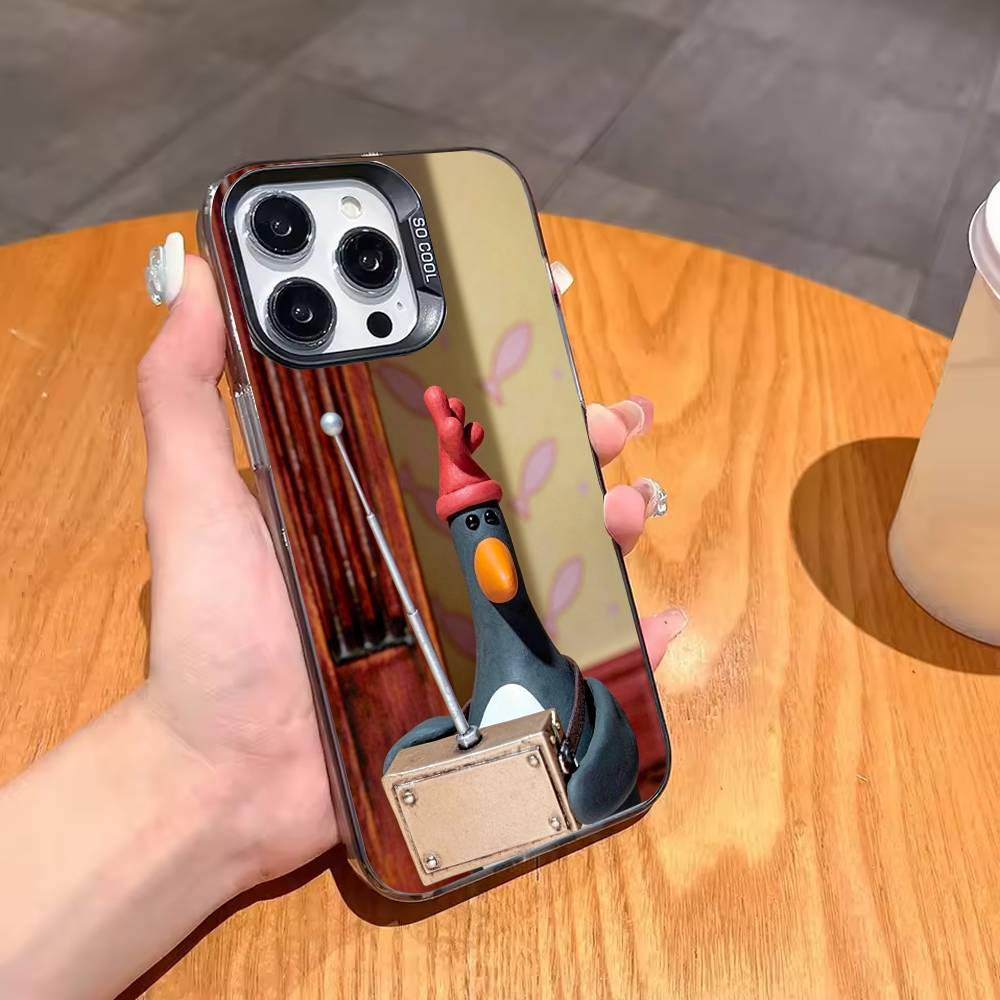Cute Retro Villain Penguin Phone Case For iPhone17,16,15,14,13,12,11,Pro,MAX Gray Matte Silicone Black Cover
