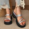 Fashion Thick Solid Color Women Sandals Summer Round Toe Open Back Strap Slip-On Wear Slipper Slides Women Plus Size Casual Slippers