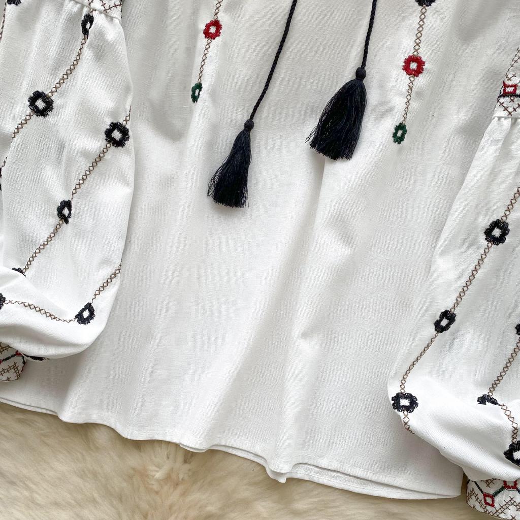 Элегантная блузка на шнуровке с вышивкой, длинным рукавом и плиссировкой. Шикарный винтажный топ с V-образным вырезом. Женская модная рубашка для весны, вечеринки по случаю дня рождения, Y2k.