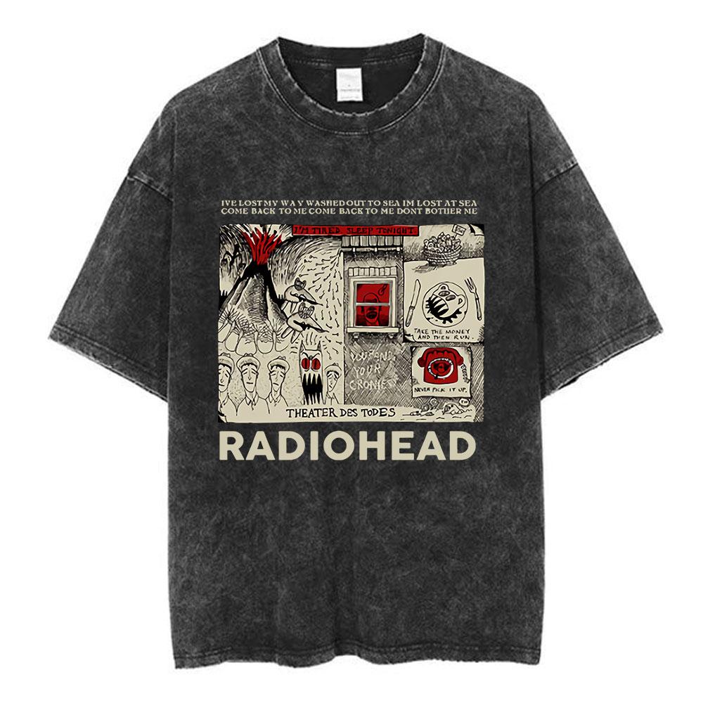 Radiohead Rock Band Washed Cotton T Shirt Men Women Hip Hop Music Tee Fashion Short Sleeve Tshirt Summer Oversized T-shirts Tops