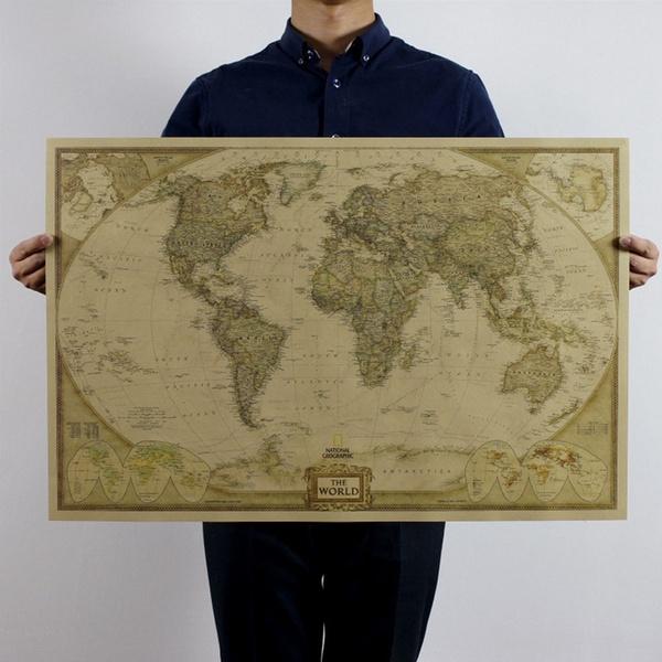 Винтажный Ретро Бумажный Постер Карта Мира Для Уникальных Детских Подарков И Стильного Настенного Декора