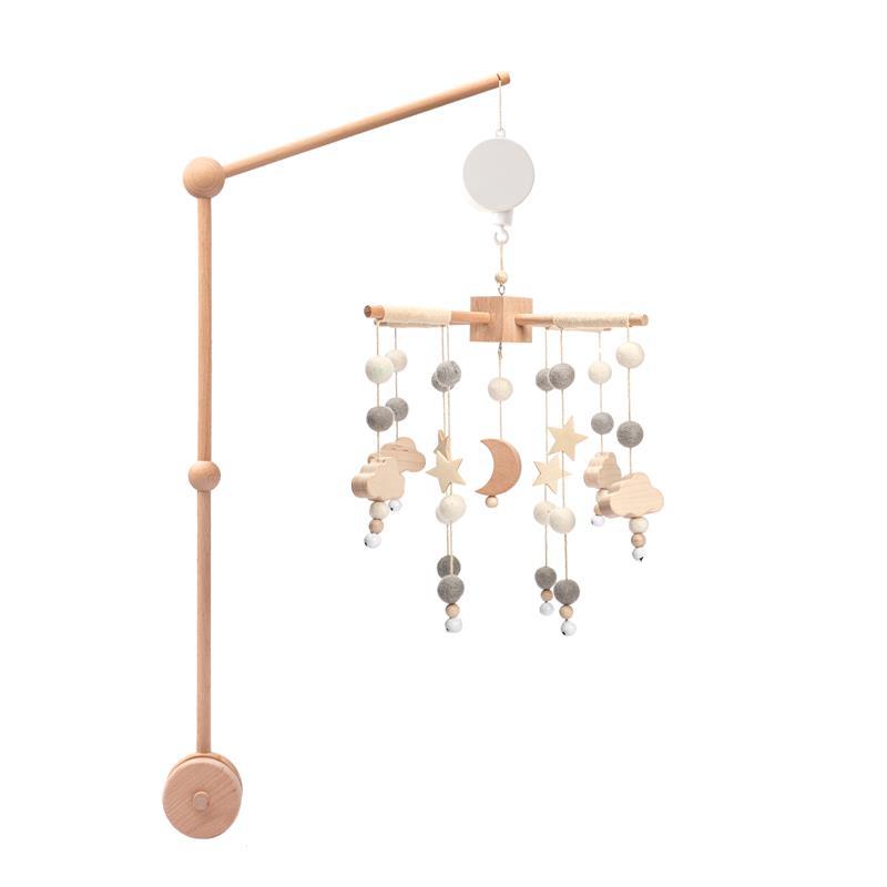 Baby Rattle Crib Mobile Toys 0 -12 Months Star Moon Wooden Bed Bell Musical Box Hairball Nordic Hanging Decor Accessories Gifts