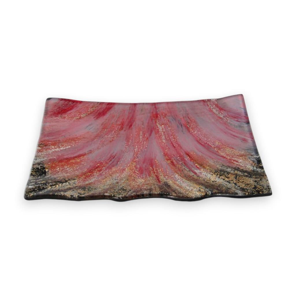 Small Glass Rectangular Pink Sairan J-kitchens Plate, Gold, 15cm,