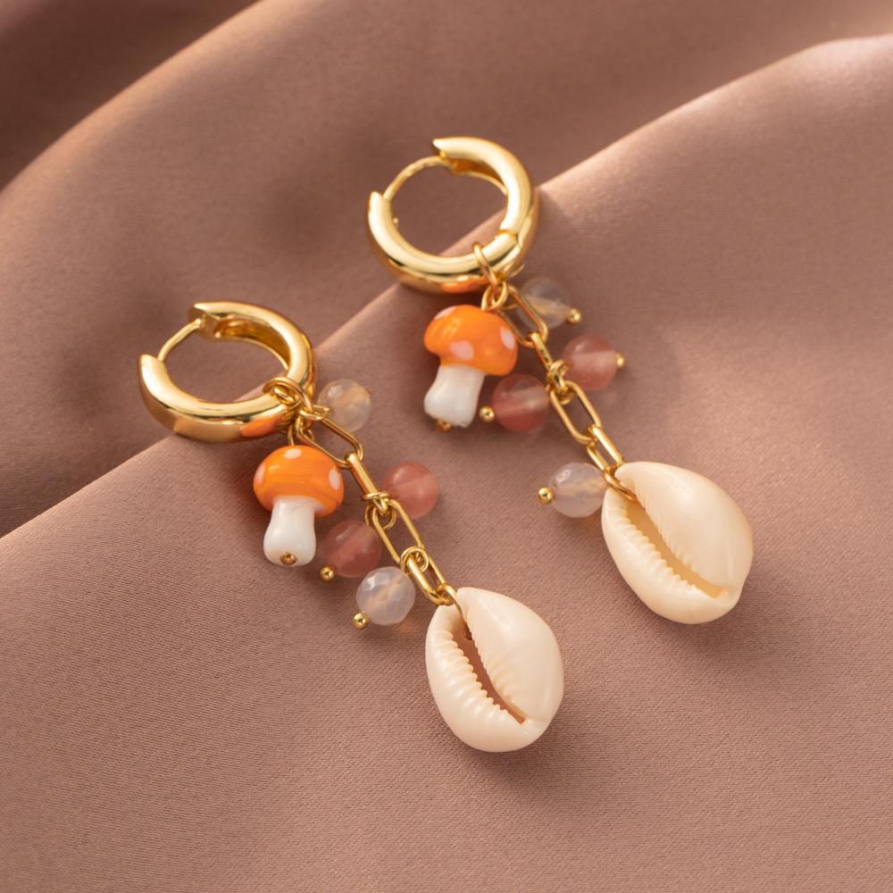 Chic Gold-plated Shell Mushroom Earrings For Women Elegant Street Style 2023