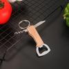 Three-in-One Portable Stainless Steel & Wooden Handle Knife Wine/Beer Bottle Opener with Keyring