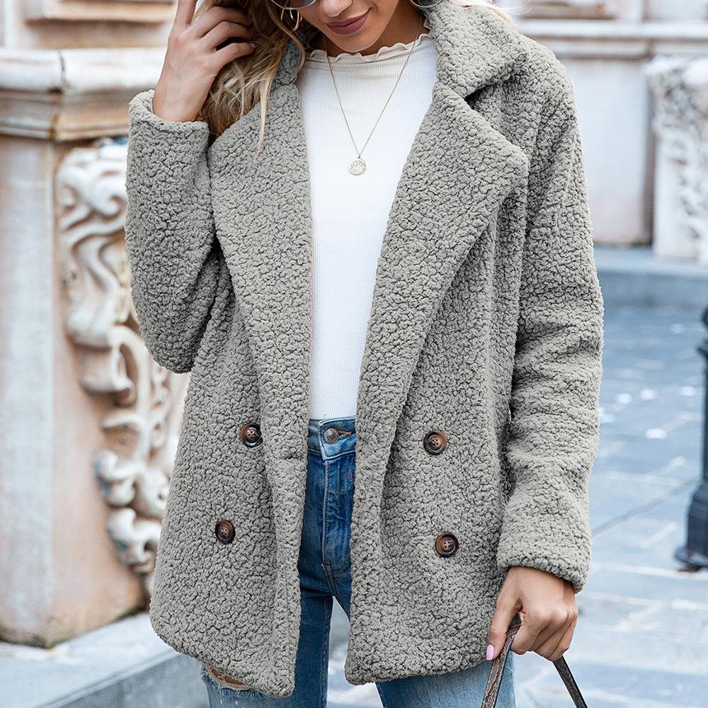 Plus Size Autumn and Winter Women's Button Fur Coat Lapel Loose Fleece Coat