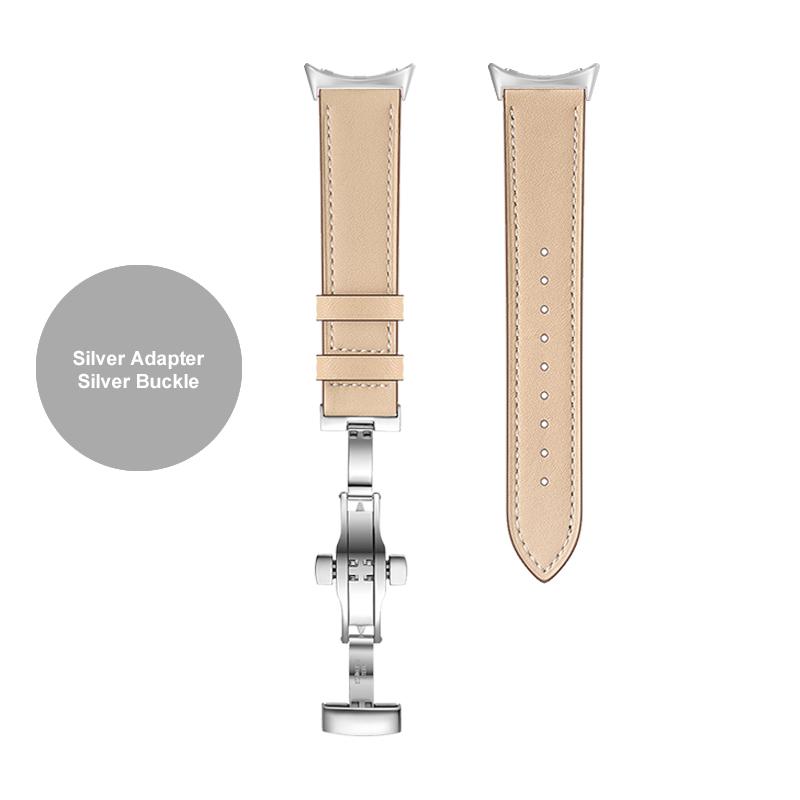 Кожаный ремешок с бабочкой для Google Pixel Watch Band Pixel Watch Ремешки для часов Браслет С адаптером (Серебристый/Черный/Розовое золото)