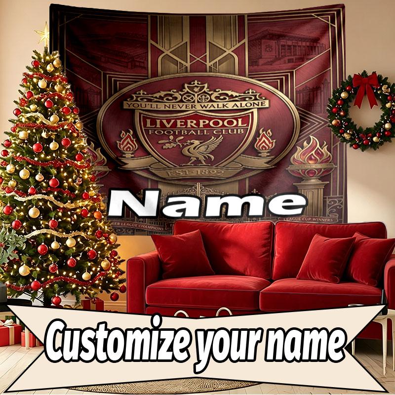 Custom Name Personalized Liverpool Football Club Print Tapestry, Wall Art Decor, Bedroom, Dorm, Apartment, LivingRoom, Party Backdrop, Gift for Birthd