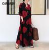 Women's Dress Plus Size Muslim Cotton Linen Printed Long Sleeve Simple Loose Casual Long Shirt Dress