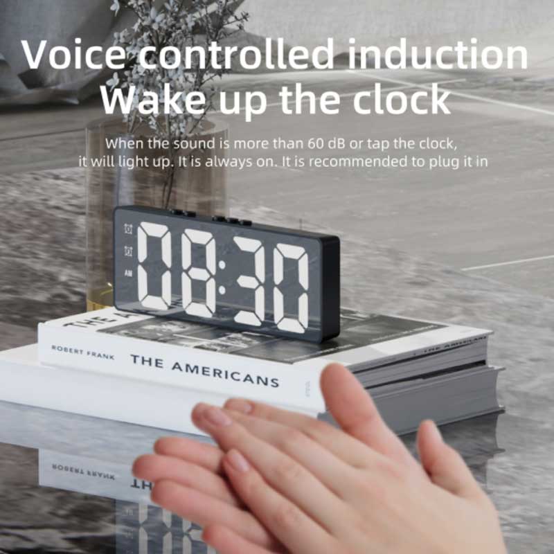 Светодиодный электронный зеркальный будильник с цифровыми часами и регулятором звука. Часы с температурой. Украшение рабочего стола.