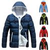 Men's Hooded Windproof Cotton Down Jackets Zipper Long Sleeve Outwear