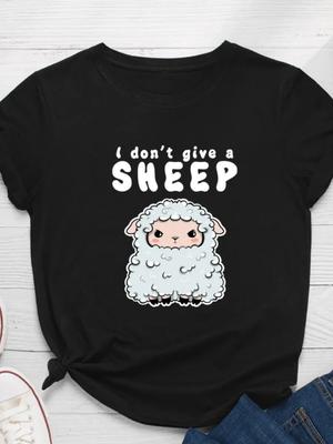 Футболка с принтом «I Dont Give A Sheep» для женщин с коротким рукавом и круглым вырезом, свободная женская футболка, женская футболка, топы, одежда, женские футболки
