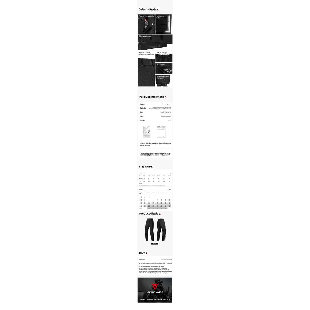 Motorcycle Riding Electric Heating Quick Release 600D Oxford Pants Windproof And Warm Winter Detachable Moto Trouser CE Approval