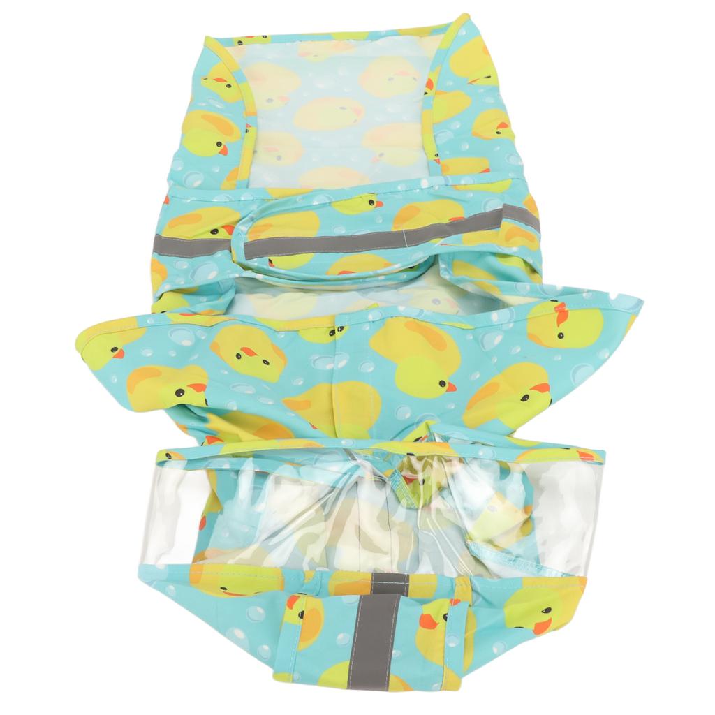Pet Rain Jacket Duckling Pattern Waterproof Reflective Adjustable 4 Legs Hooded Dog Raincoat for Small and Medium Dogs M