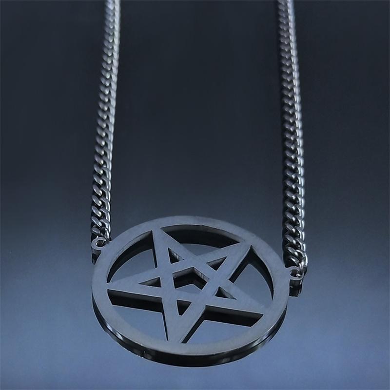 Satan Inverted Pentagram Stainless Steel Choker Necklaces for Women Black Chain Necklaces Jewelry bijoux femme N541BKS03