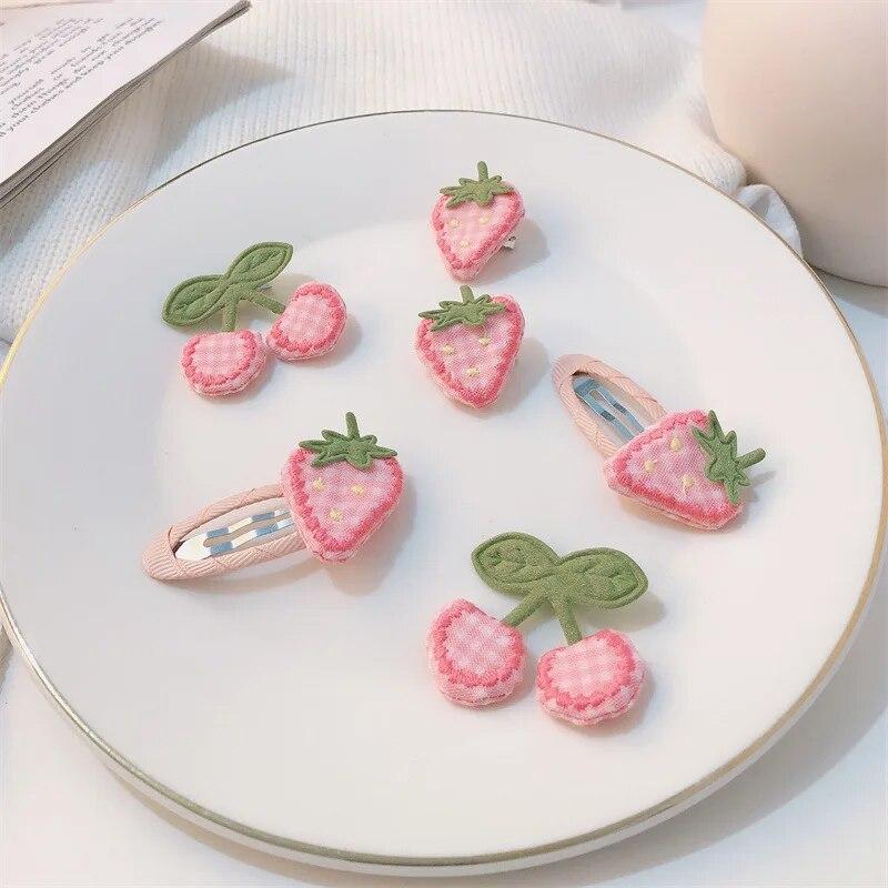 Новые розовые заколки для волос с клубникой, корейские милые тканевые заколки с клубникой, заколки для волос, головные уборы, аксессуары для волос для девочек