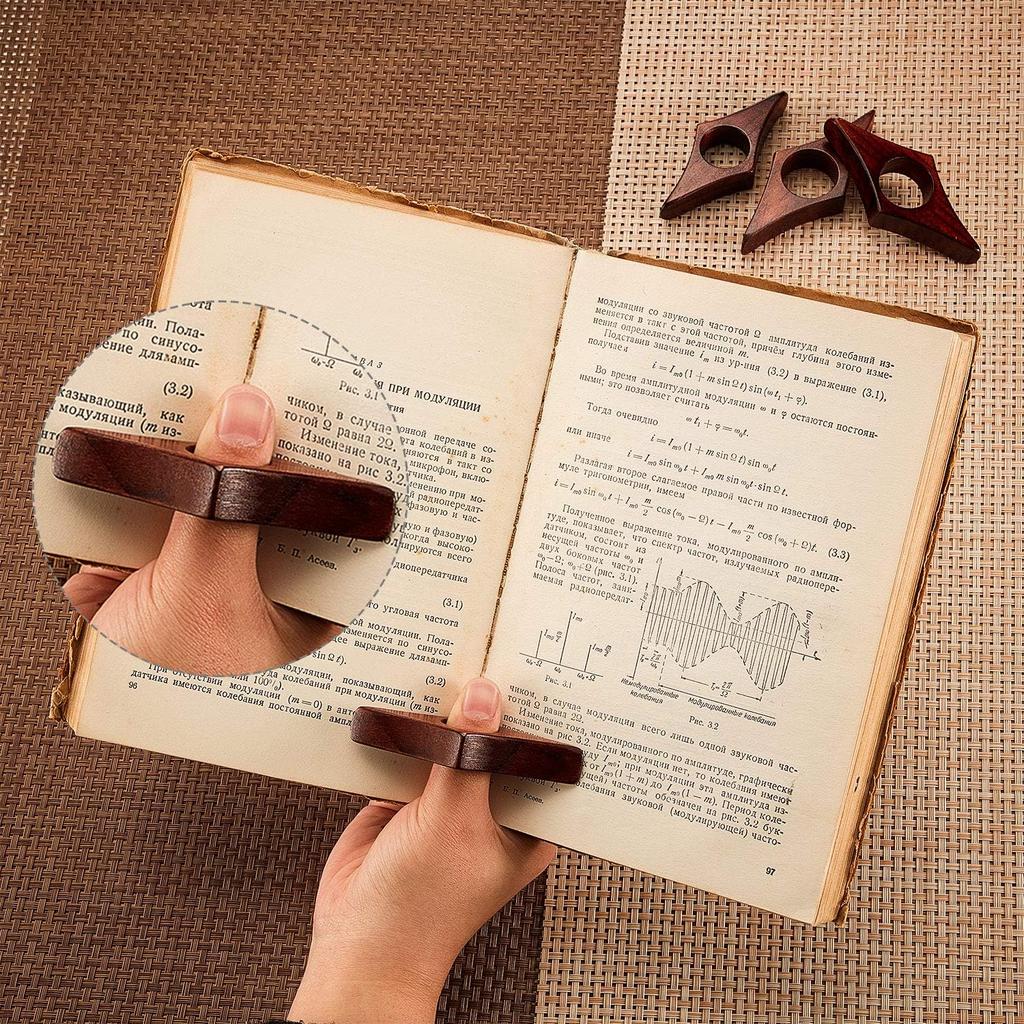 4 Pieces Wooden Book Page Holder Thumb Wood Book Holder Handmade Wood Reading Bookmark Accessory for Bookworm Lover Gifts, 2 Sizes