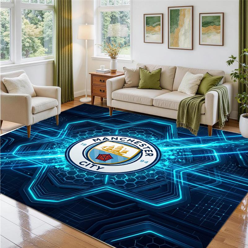 Manchester City Design Crystal Velvet Rug Soft Decorative Mat for Bedroom Entrance