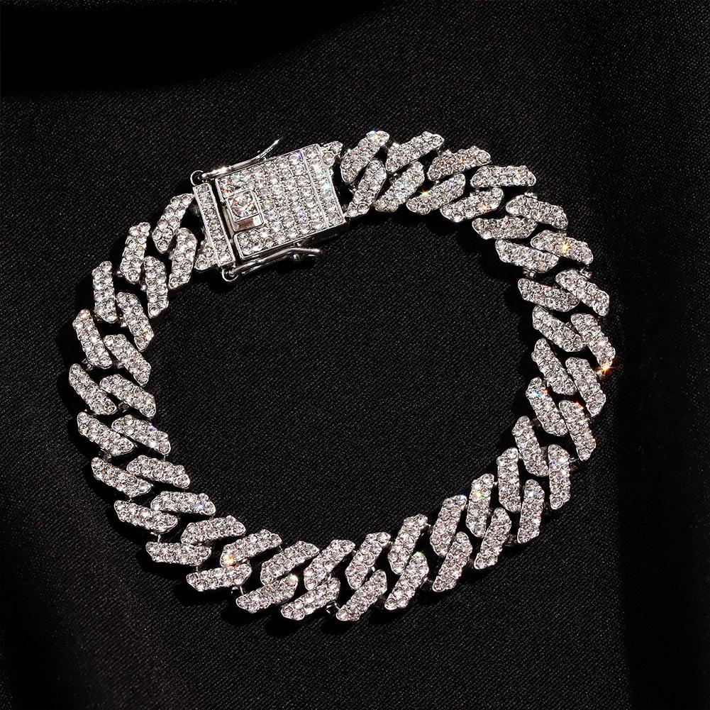 Браслет-цепочка кубинского плетения с фианитами 12 мм, с зубцами, «айсд аут», хип-хоп, мужской, женский, золотого цвета, блестящий кубинский браслет, ювелирное изделие A+