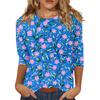 Women's Floral Print Round Neck Top With Three Quarter Sleeves T-Shirt Three Quarter Sleeves T-Shirt