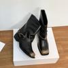 Корейская версия нишевые ретро женские ботинки панк стрит полированные ботильоны 2025 зима новые модные ботинки средней высоты для женщин