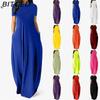 Women Casual Loose Long Dress O-Neck Short Sleeve Summer Beach Dress Elegant Party Dress