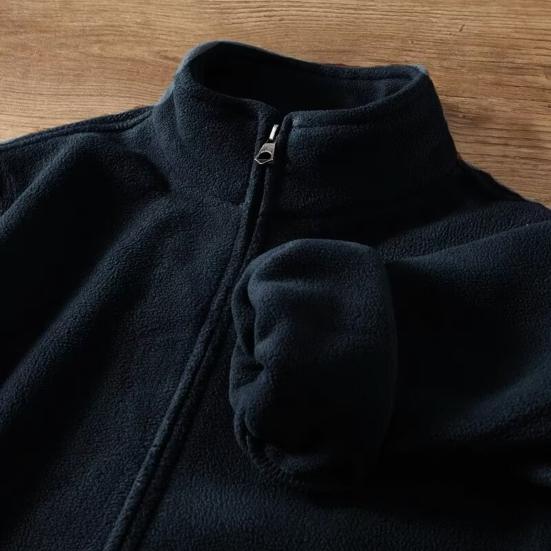 Men Outdoor Fleece Jacket Windbreaker Liner with Zip Thick Double-sided Long Sleeve Jacket Warm Solid Color Fall Winter Outwear for Sports Office