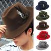 Men Fedora Hat Feather And Bow Decor Vintage Short Brim Felt Hat Solid Color Women Panama Hat 1920s Floppy Hat for All-Day Wear