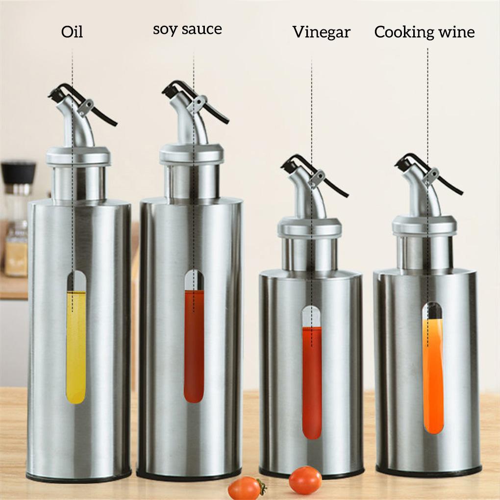 Portable Kitchen Stainless Oil Bottle Leak-proof Vinegar Sauce Holder Dispenser Visual Empty Can Gift Seasoning Baking