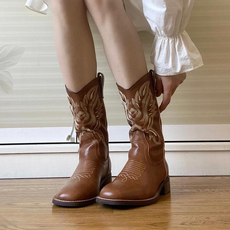 Ботинки Martin ковбойские рыцарские сапоги летние He Sui вестерн юбка новая тот же стиль с вышивкой универсальная мода повседневная