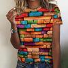 Футболка с 3d красочными камнями и принтом для женщин, летняя модная повседневная свободная футболка, большие топы с короткими рукавами и круглым вырезом, дизайнерская одежда