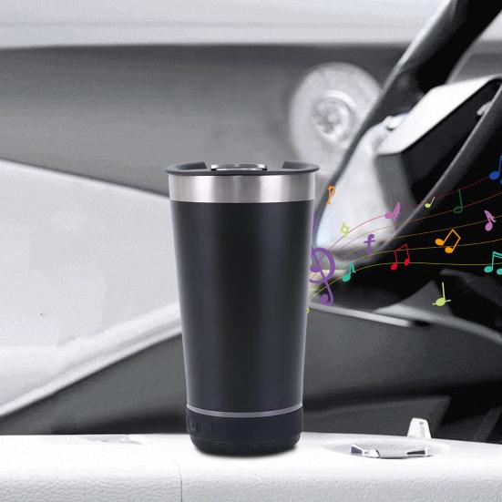 Изолированная кружка из нержавеющей стали с беспроводным динамиком BT, стерео сабвуфером, 500 мл, светодиодная музыкальная кружка, устойчивая к ржавчине, практичный подарок для мужчин и женщин