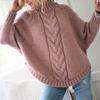 Women Sweater Tops Half High Collar Batwing Long Sleeve Solid Color Knitted Sweater Twist Texture Loose Fit Casual Knitting Tops