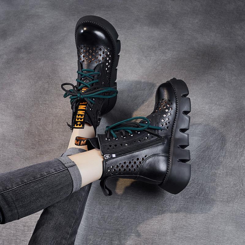 Muffin bottom short boots hollow thin Martin boots women's retro round head single boots 2026 new spring and summer cool boots