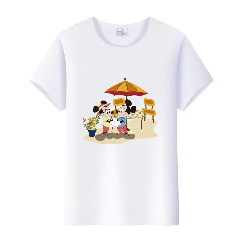 Cartoon Minnie Mickey Mouse Print T Shirt Leopard Bow Summer Kawaii Clothing Tops Hippie T-Shirt Gift Unisex