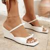Fashion Bowtie Decor Wedges Sandals for Women Plus Size Thick Sole Square Toe Slippers 2025 Summer Comfor Light Non Slip Beach Shoes