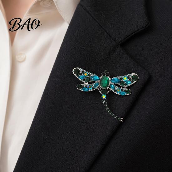 Long-lasting Luster Brooch Electroplated Alloy Brooch, Dragonfly Pin with Sparkling Rhinestones Inlaid, Daily Wear Jewelry Long Tail Design Badge for