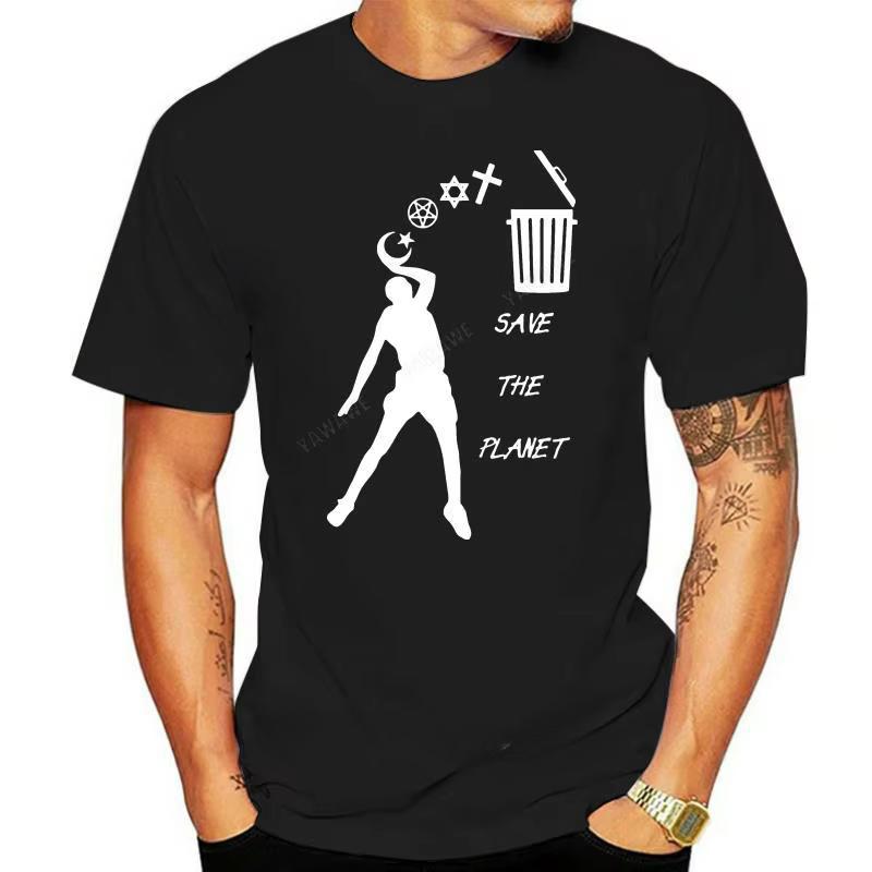 Beach Man Tee Shirt Fashion Printed Classical ATHEIST Save The Planet Trash Anti Religion Tshirt Male Cool Short Sleeve Tops
