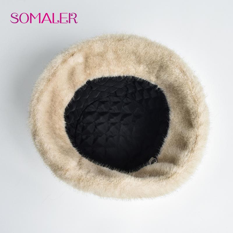 SOMALER Winter Faux Rabbit Fur Knitted Bucket Hats for Women Plain Color Warm Knitted Bucket Hats