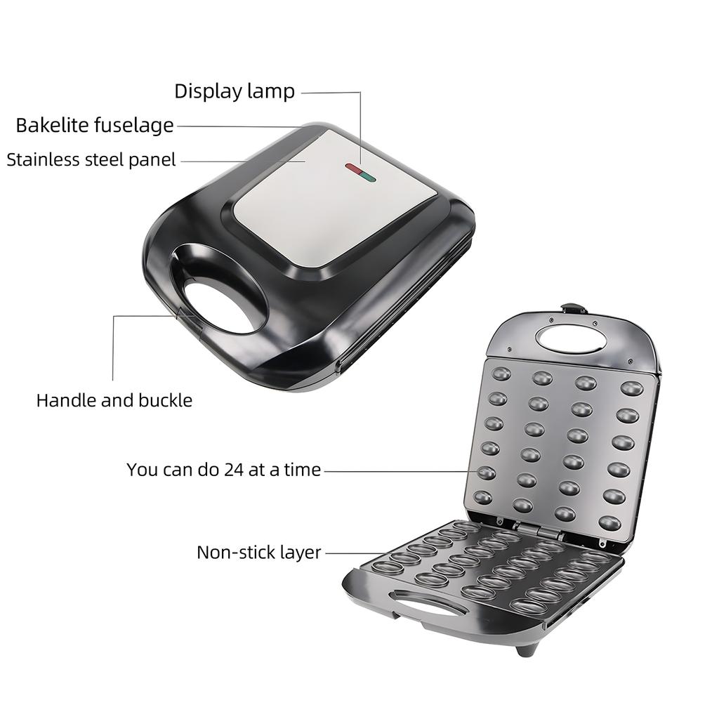 Электрическая машина для изготовления тортов с грецкими орехами, 1400 Вт, 24 шт., автоматическая мини-машина для вафельного хлеба с антипригарным покрытием