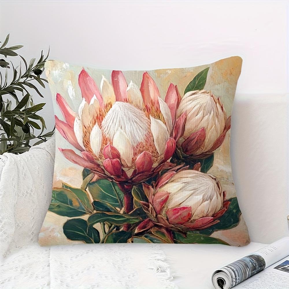 Double Sided Vintage Oil Painting Protea Pillow Cover Boho Floral King Protea Print Soft Throw Pillow Case For Home Decor Gift