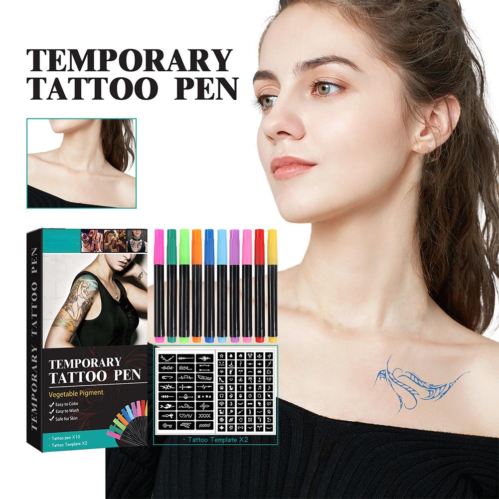 Temporary Tattoo Pen With Tattoo Stencils Body Marker Skin Friendly 10 Colors For Body Art Painting Drawing Pen