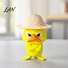 Compact Ornament for Monitor Stand 4Pcs 3D Printed Angry Duck Figurines, Mini Grumpy with Straw Hat, Collectible Figurine Desk Enthusiasts Cute
