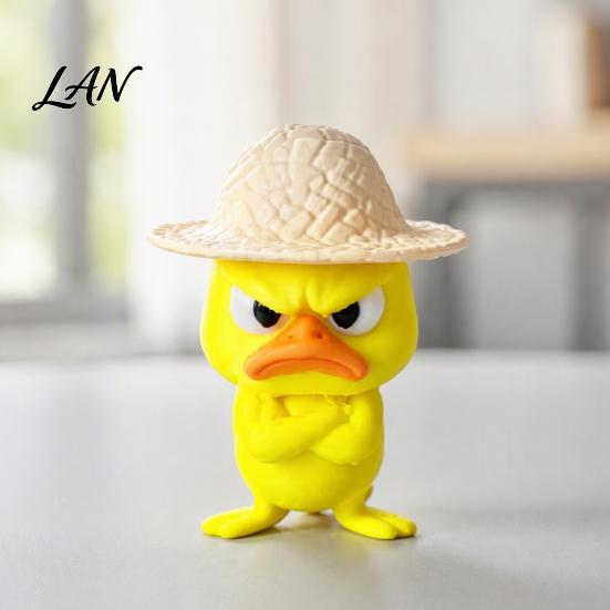 Compact Ornament for Monitor Stand 4Pcs 3D Printed Angry Duck Figurines, Mini Grumpy with Straw Hat, Collectible Figurine Desk Enthusiasts Cute