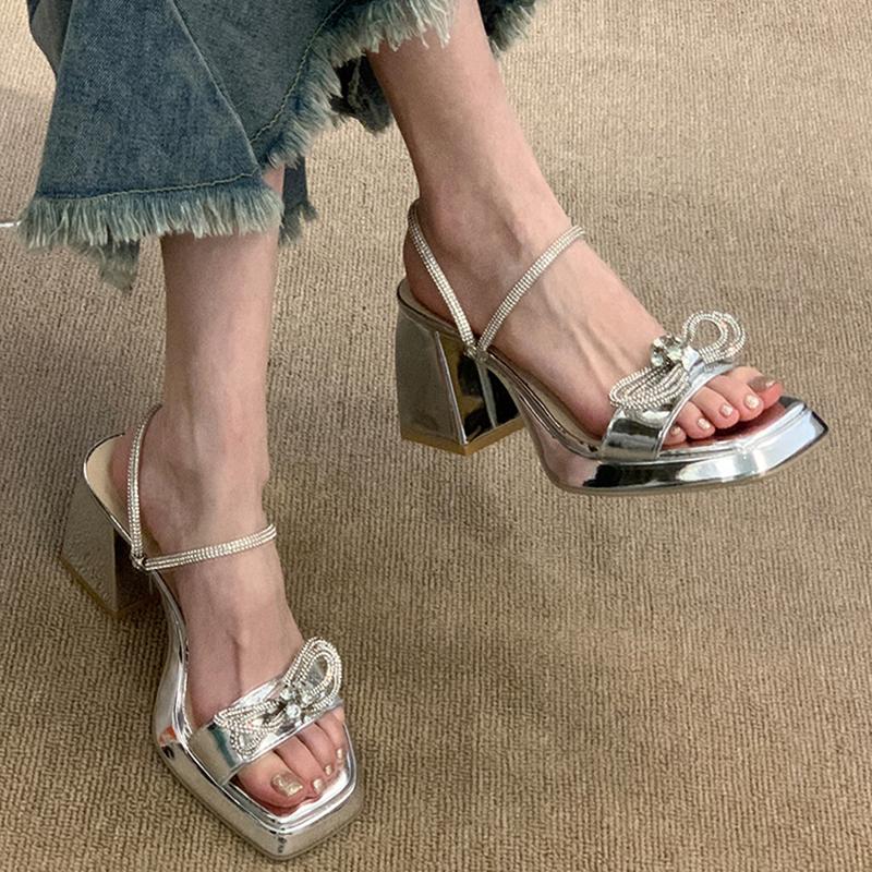 Летние женские тапочки на каблуке, модные элегантные шлепанцы без шнуровки с узлом-бабочкой, женские повседневные сандалии на высоком каблуке с открытым носком