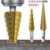 3Pcs Straight Groove Step Drill Bit Set 3-12mm 4-12mm 4-20mm HSS Titanium Coated Drilling Tools Set